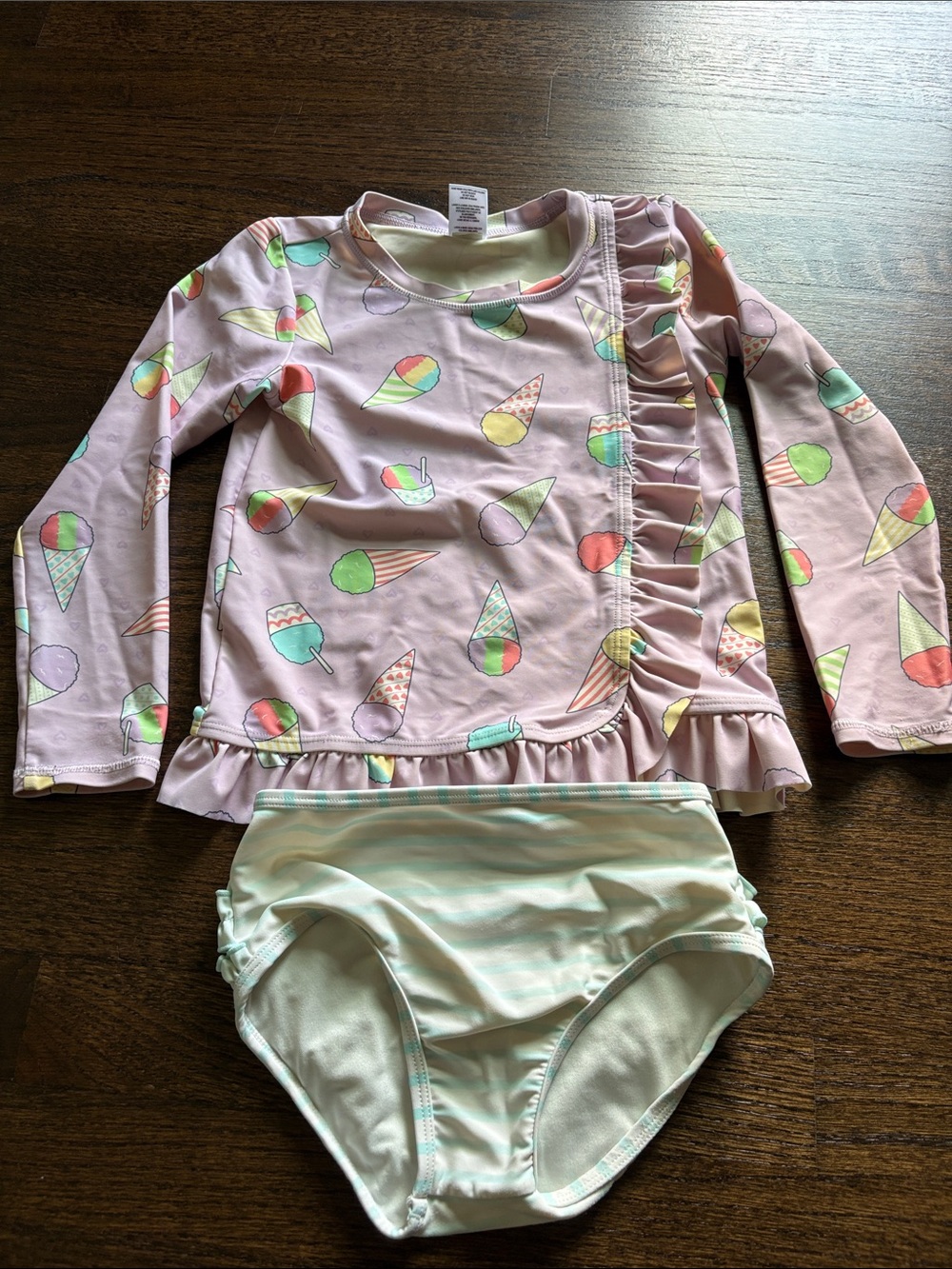 Kids Pink Ice Cream Ruffle Long-Sleeve Swim Set